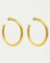 Gold hoop earrings on a light gray background
