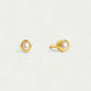Pair of pearl stud earrings with gold posts on a light gray background