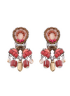 View of red, gold and brown beaded earrings