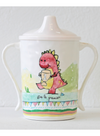 Children's sippy cup with dinosaur design on a white background