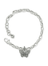 Front view of a silver plated bracelet with a butterfly charm