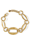 Front view of a gold chain style bracelet with crystal details