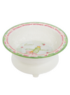 View of a white suction bottom bowl with a colourful dancing frog design
