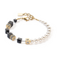 View of the GeoCUBE fusion bracelet in black, gold and pearls