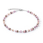 View of a lilac GeoCUBE necklace with a silver chain