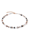 View of a rose gold GeoCUBE necklace with onyx accents