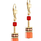 Front view of the geoCUBE earrings in red and gold.