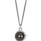 Silver necklace with a black pendant on a white background