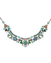 Decorative necklace with green and blue stones on a white background