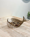 MEDIUM CARVED WOOD WHALE RUSTIC WHITE