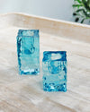 HAMMERED GLASS TAPER HOLDER BLUE SMALL