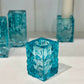 HAMMERED GLASS TAPER HOLDER BLUE SMALL