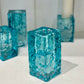 HAMMERED GLASS TAPER HOLDER BLUE LARGE