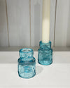 HAMMERED GLASS TAPER HOLDER BLUE ROUND