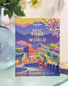 Cover of the book 'Epic Runs of the World' featuring an illustration of a person running with a scenic view of a ancient wall and floral backdrop.