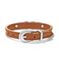 Back view of a bourbon leather bracelet with a silver interlock design on the front and a silver pin buckle on the back.