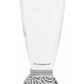 View of a clear glass vase with a silver base