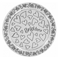 Bottom view of a silver plated trinket box with a gem accent on the latch and an intricate swirl and floral accents.