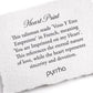 White pouch with black text on a white background